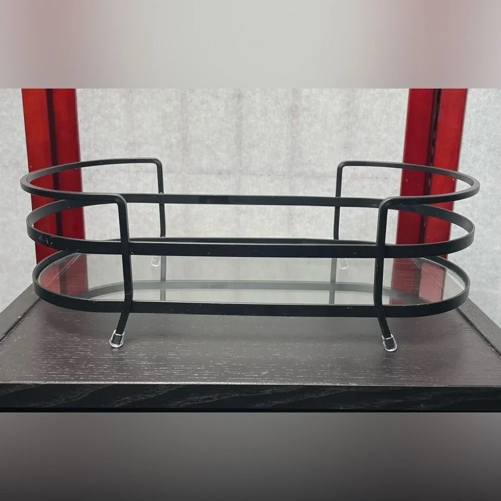 Black Metal Vanity Organizer with Glass Shelf